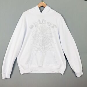 Sp5der Hoodie White Rhinestone Web Spider Worldwide Young Thug Size L Authentic